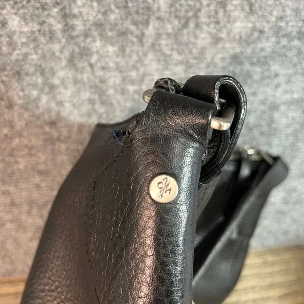 Cole Haan Black Pebbled Leather Hobo Shoulder Bag Silver Hardware Logo Tag